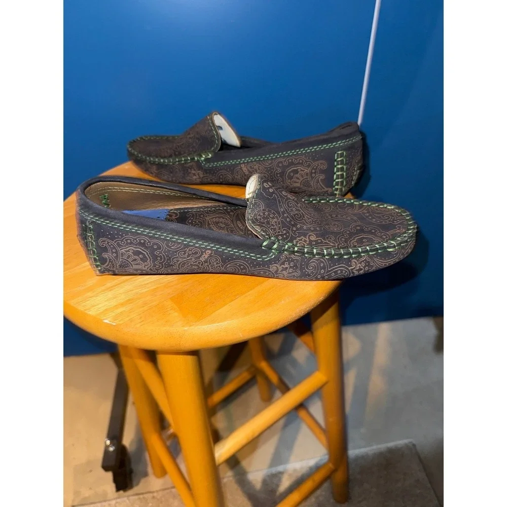 Robert Graham Mens Navy Paisley Laser Etched Suede Driving Loafers‎ Size 8.5
